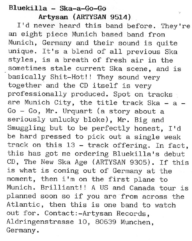 Bluekilla - Ska-a-go-go review 1995